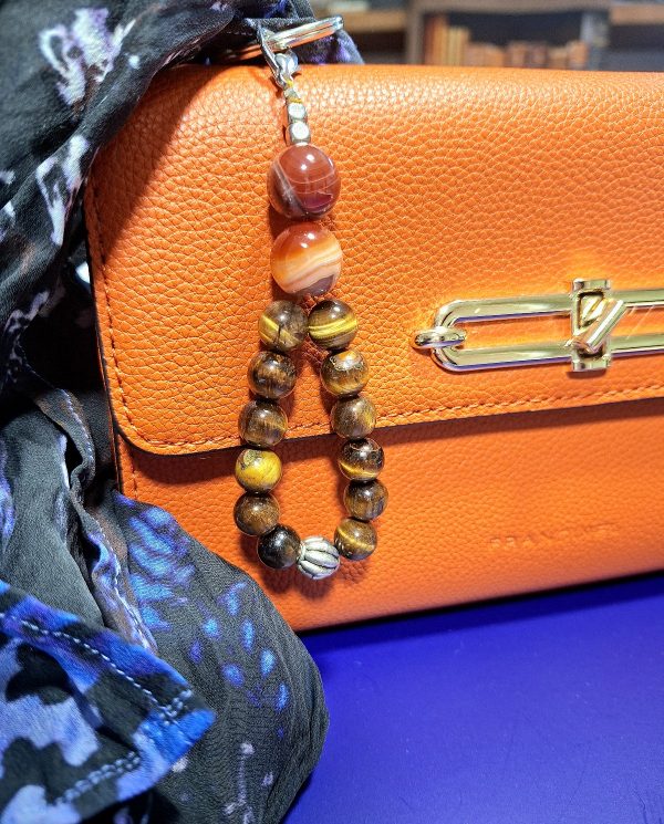 Porte clef  œil de tigre et cornaline