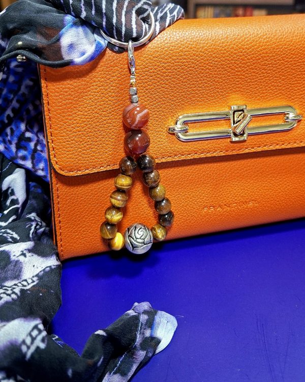 Porte clef oeil de tigre et cornaline