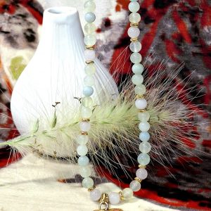 Collier en aventurine, quartz rose amazonite