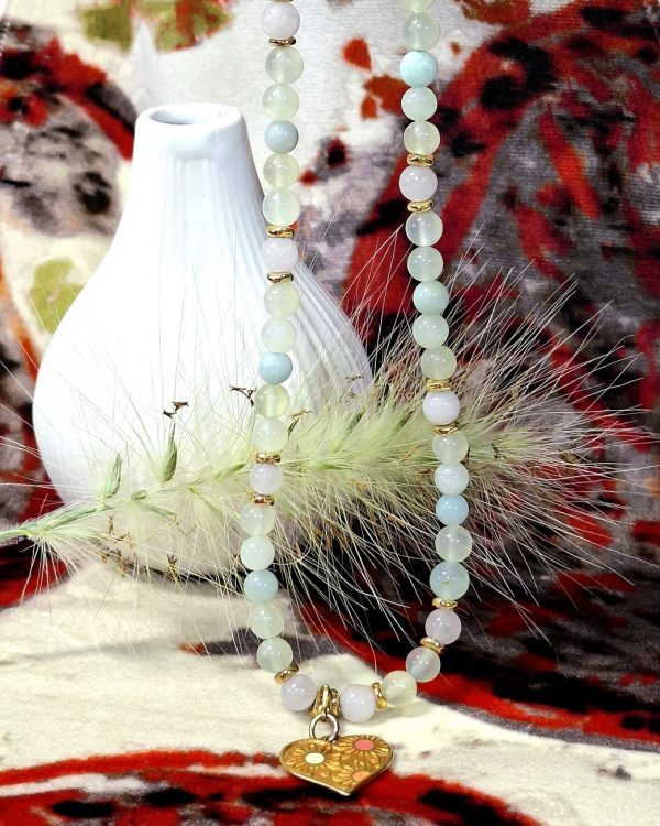 Collier en aventurine, quartz rose amazonite