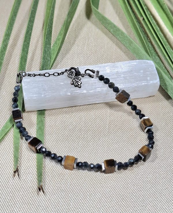 Bracelet en œil de tigre et œil de faucon