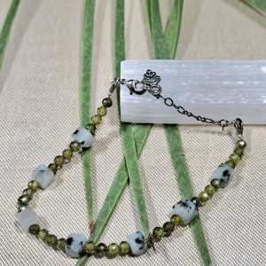 Bracelet en grenat vert jaspe kiwi