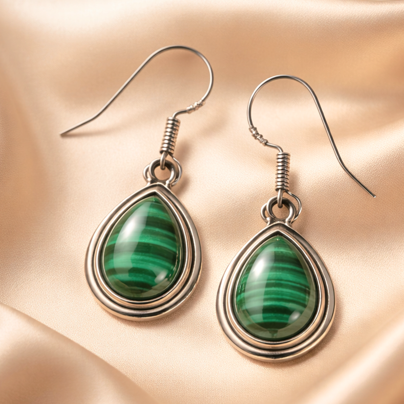 Boucle d'oreille en malachite Argent 925