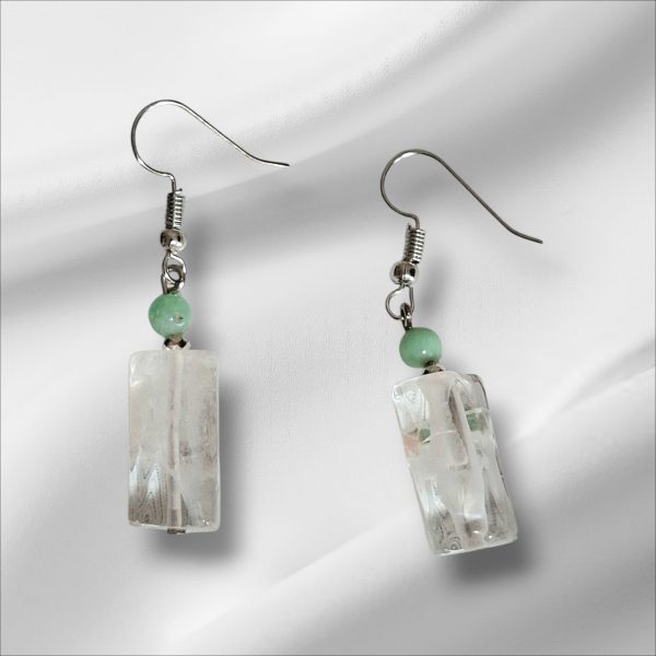 boucle d'oreille en cristal de roche et chrysoprase