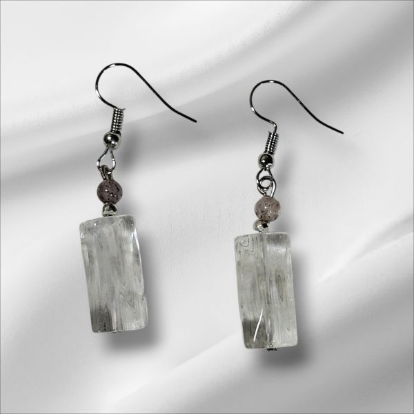 boucle d'oreilles en cristal de roche et quartz hématoïte.