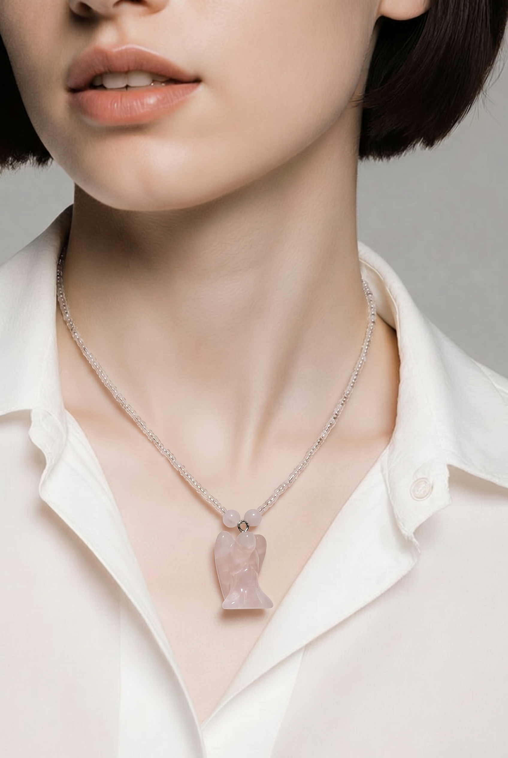 Collier ange en quartz rose