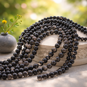 Fil de perles obsidienne argentée