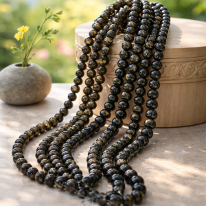 Fil de perles obsidienne dorée