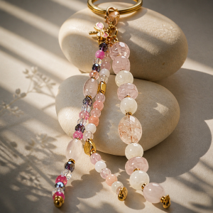 Bijoux décoratif quartz rose pierre de lune jade blanc