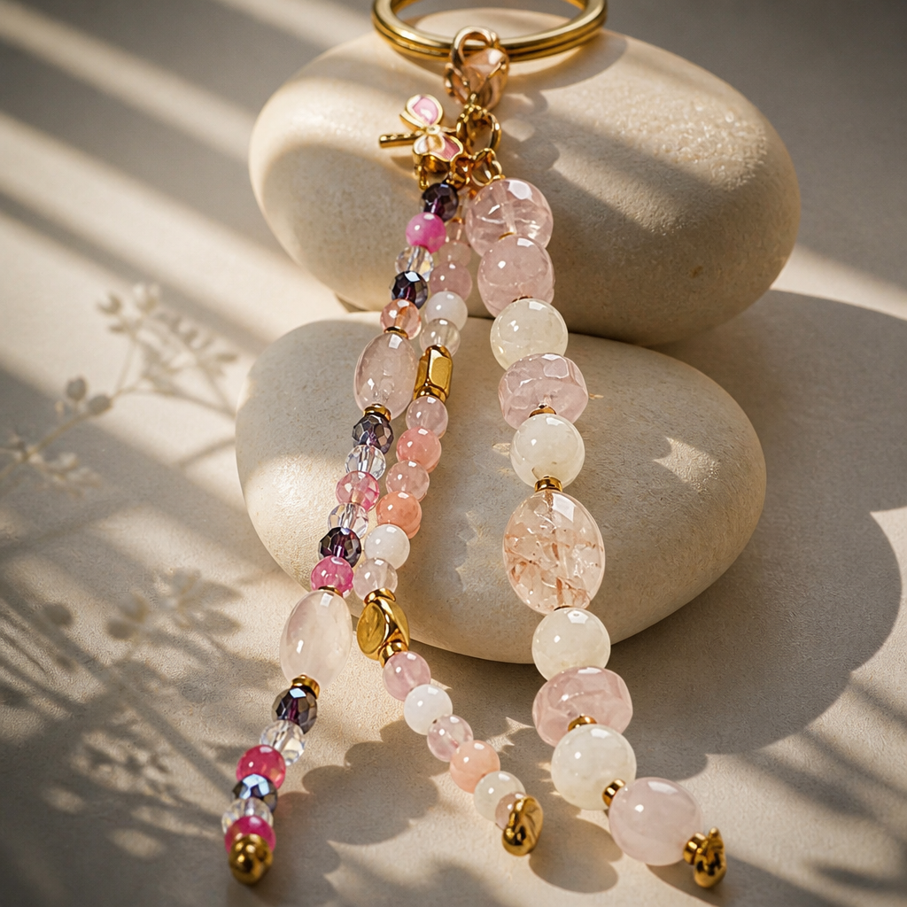Bijoux décoratif quartz rose pierre de lune jade blanc