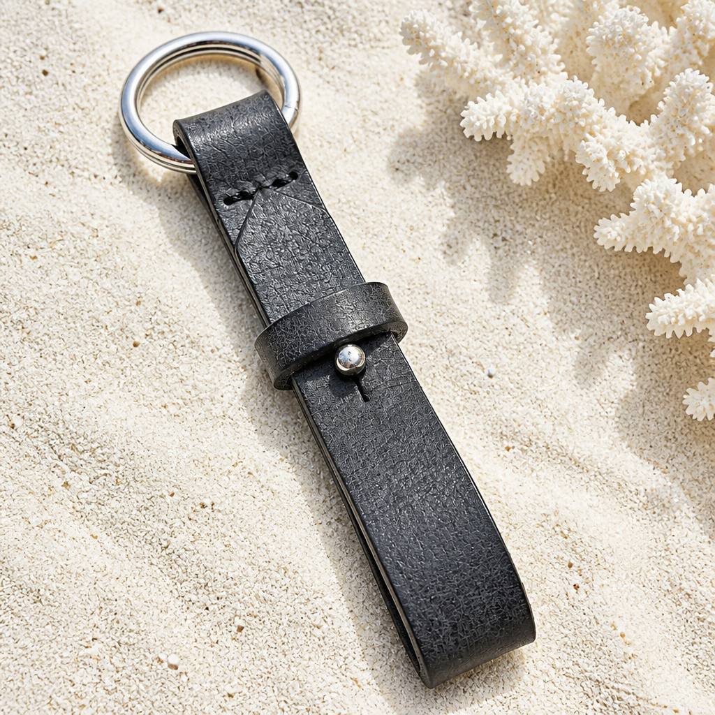 Porte clé cuir gris anthracite