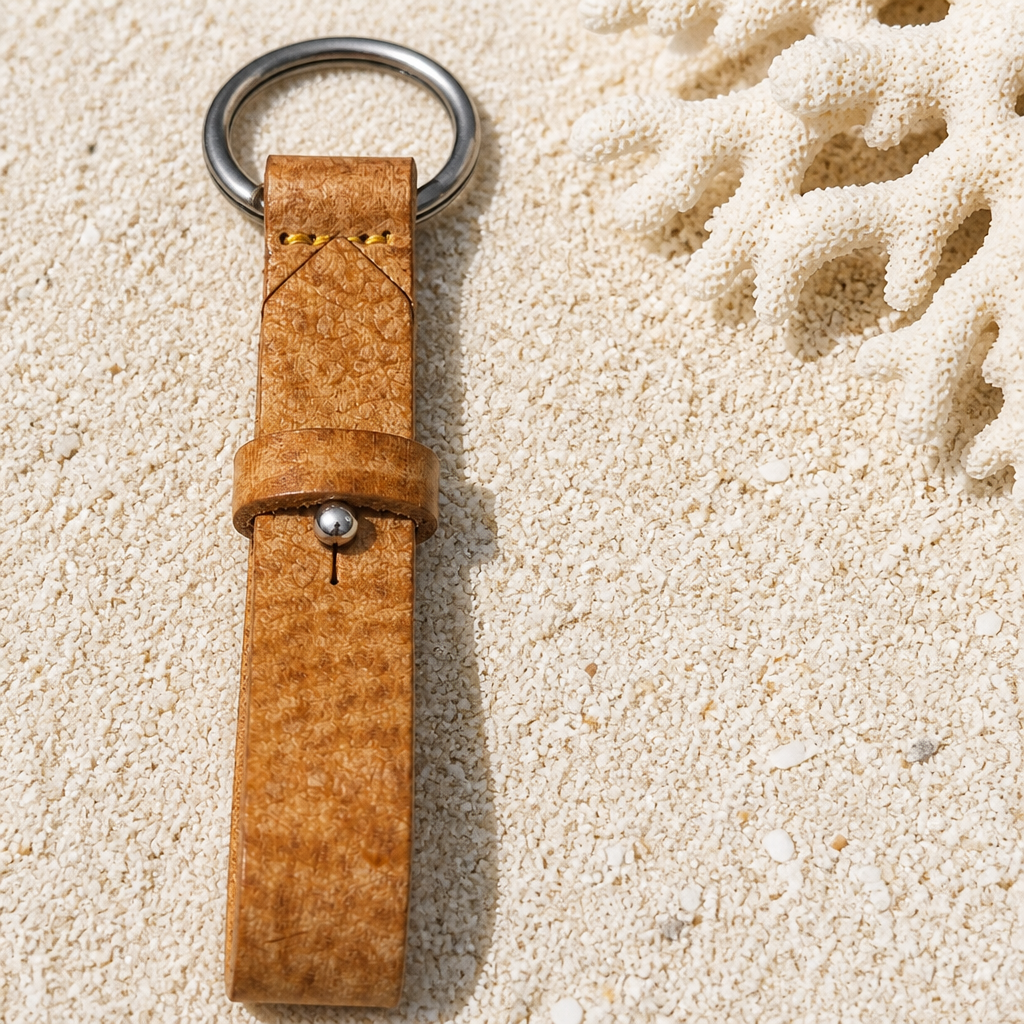 Porte clé cuir marron clair marbré