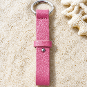 Porte clé cuir rose vif