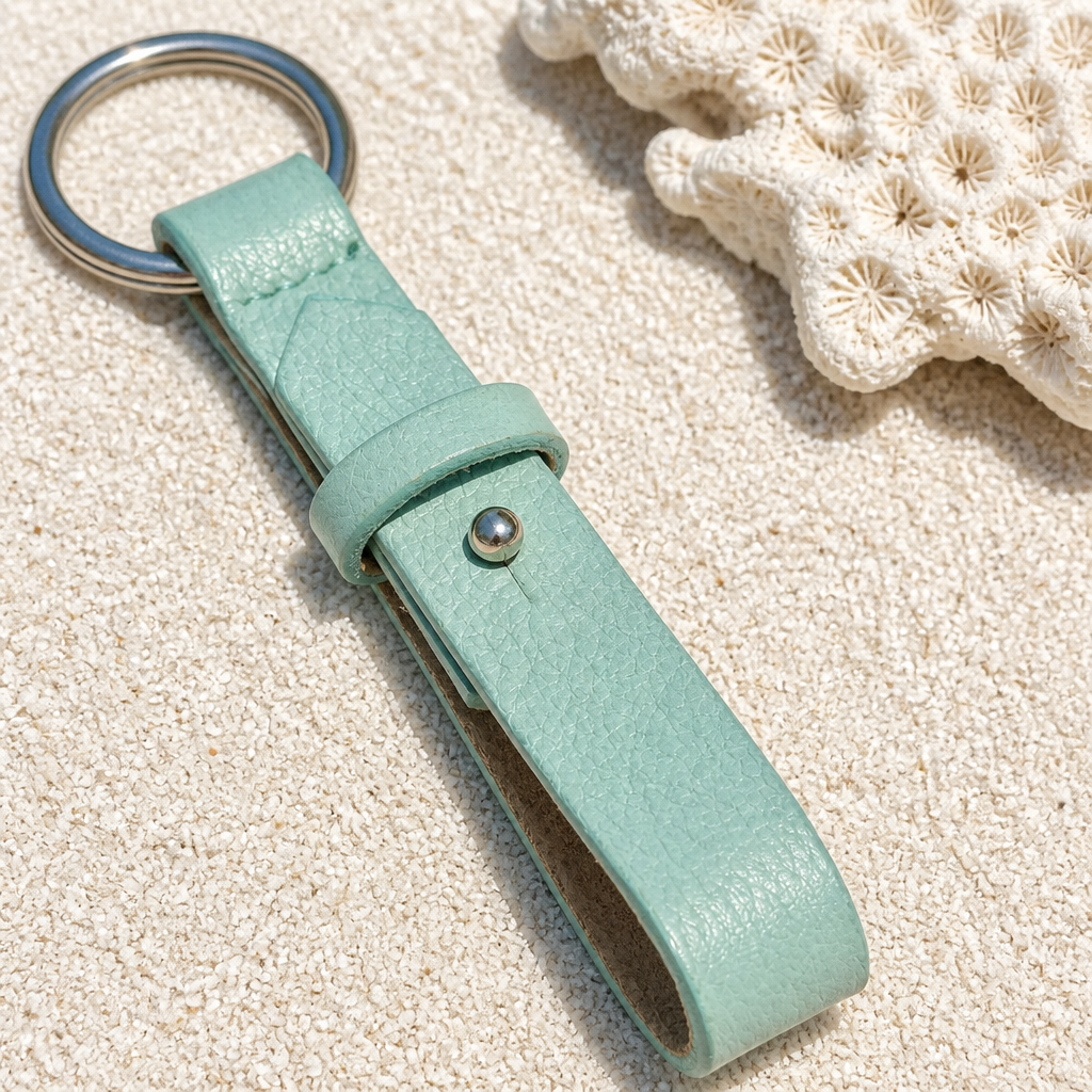 Porte clé cuir turquoise
